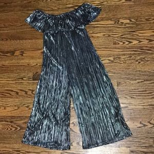 Metallic off the shoulder jumpsuit 7/8